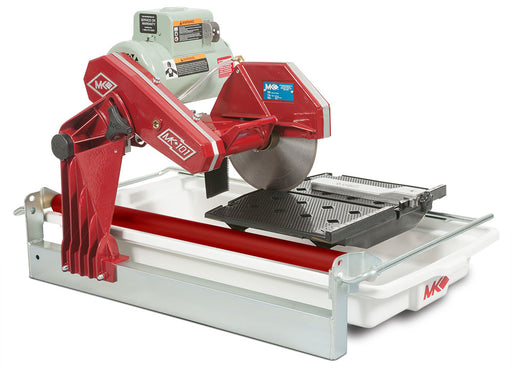 MK Diamond MK-101 tile saw with durable metal frame and cutting blade for masonry and tile cutting tasks.
