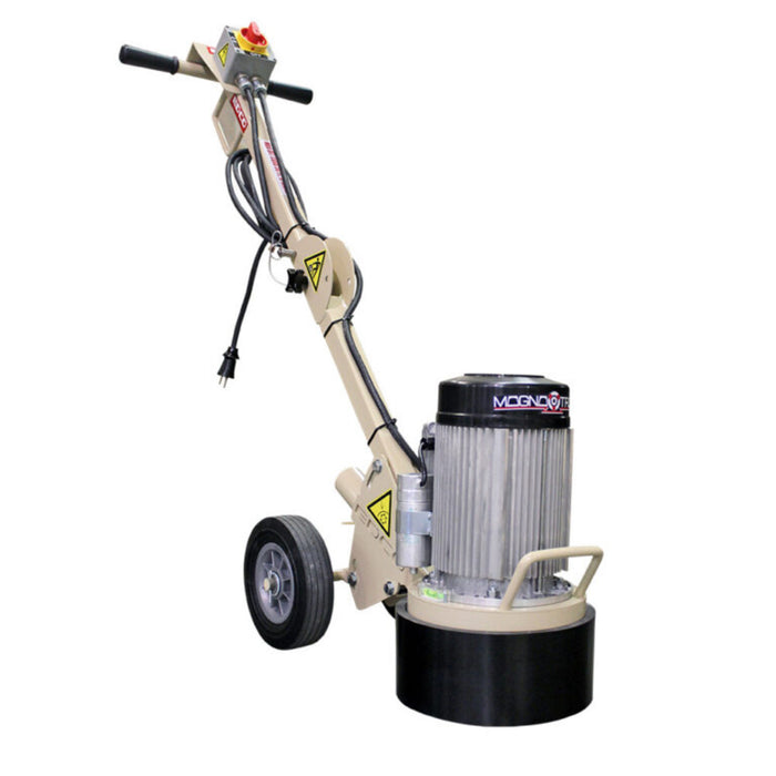 EDCO Magna-Trap Turbo-Lite Grinder showing a compact industrial floor grinder with a handle and grinding plate for surface preparation.