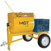 MGT Mortar Mixer for construction, showing the sturdy metal mixing drum and motor assembly in a professional workshop setting.