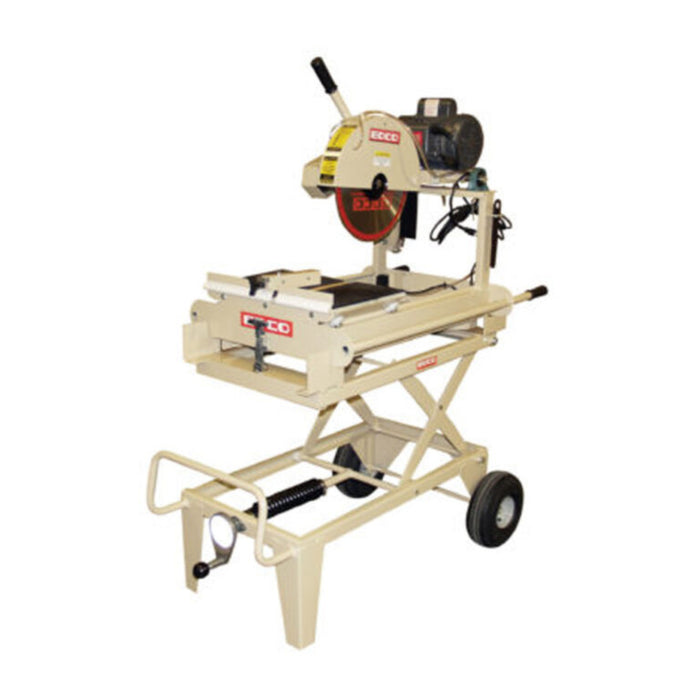 EDCO 14-inch masonry saw with metal frame and cutting blade, designed for heavy-duty masonry and concrete cutting.