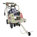 EDCO 18-inch electric walk-behind downcut saw for cutting concrete and asphalt, with a sturdy metal frame and handle.