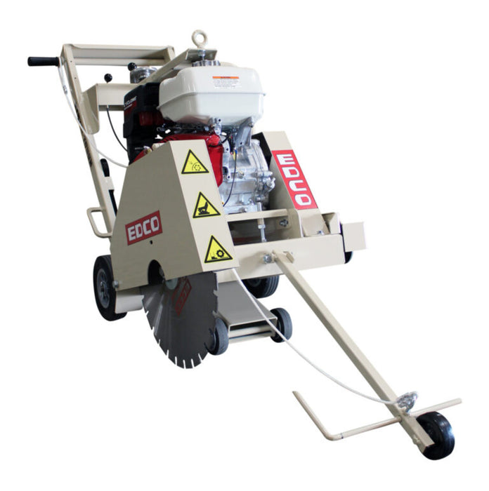 EDCO DS-20E 20-inch electric walk-behind concrete and asphalt saw with downcut blade in operation.