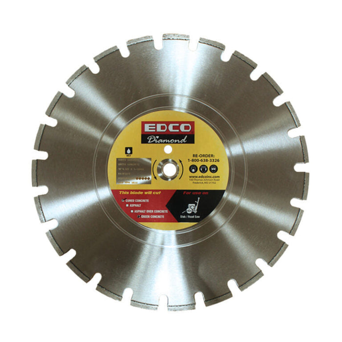 EDCO 14-inch asphalt and green concrete diamond blade for saw tools, designed for cutting concrete and asphalt surfaces.