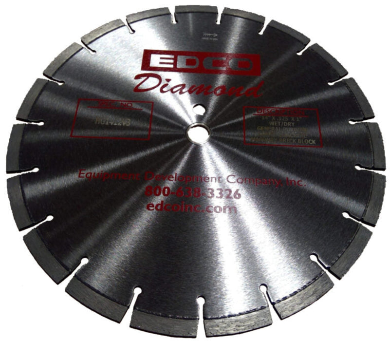 EDCO 14-inch general purpose diamond blade for concrete and asphalt cutting on saw tools.