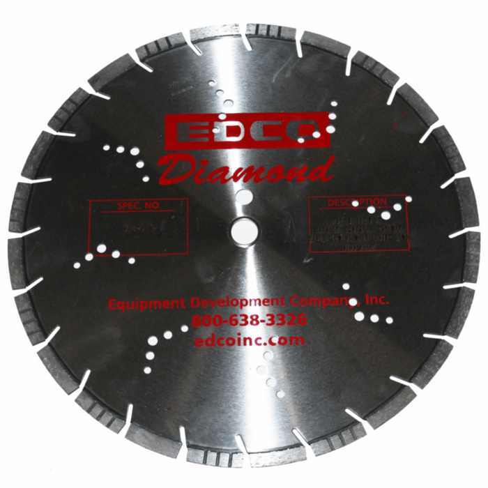 EDCO 14-inch universal diamond blade for concrete and asphalt saws, featuring a durable steel core with segmented edge for cutting.