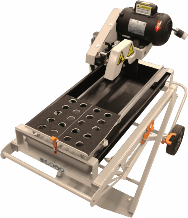EDCO 7-inch tile saw with metal base and adjustable cutting guide, ideal for precise tile cutting projects.