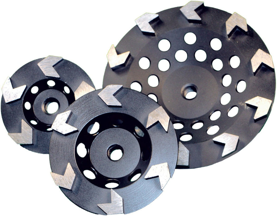 Diamond Products Arrow Segmented Cup Wheel for floor polishing, core prep accessory with arrow-shaped segments for efficient grinding.