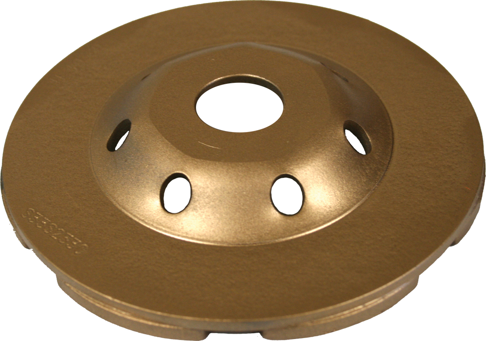 Diamond Products gold low profile cup grinder for core prep, showing the compact gold-colored diamond grinding cup in use.