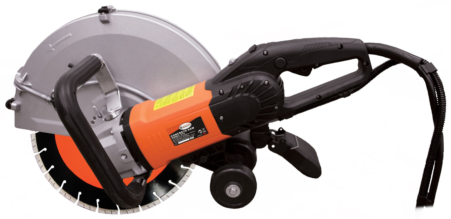Diamond Products C16 electric hand saw from the backside, showcasing the handle and blade connection for woodworking or cutting tasks.