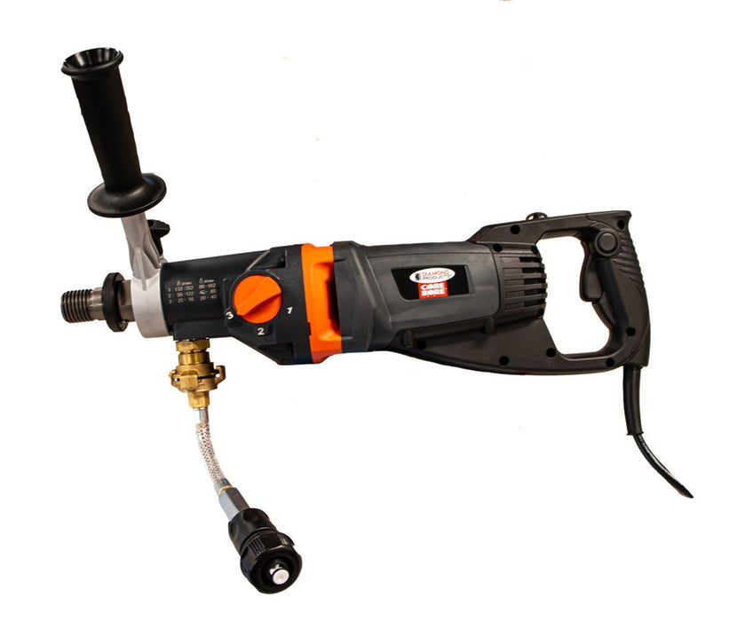 Diamond Products CB215 hand-held drill motor for wet drilling, shown in a close-up view of the motor unit.