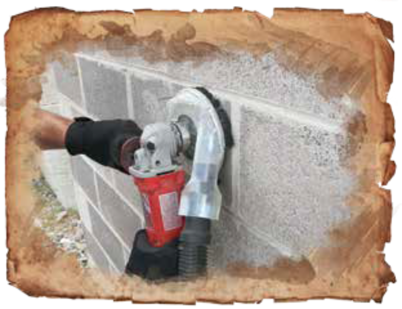 Diamond Products Cup Bandit dust shroud attached to cup grinder for dust containment during concrete grinding