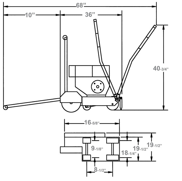 Diamond Products CC1100XL walk-behind joint cutting mini saw on blueprint, showcasing its compact design and blue exterior.