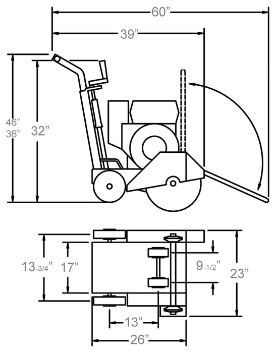 Blue Diamond Products CC1200XL small walk-behind saw with blue frame and cutting blade, designed for construction and concrete cutting.