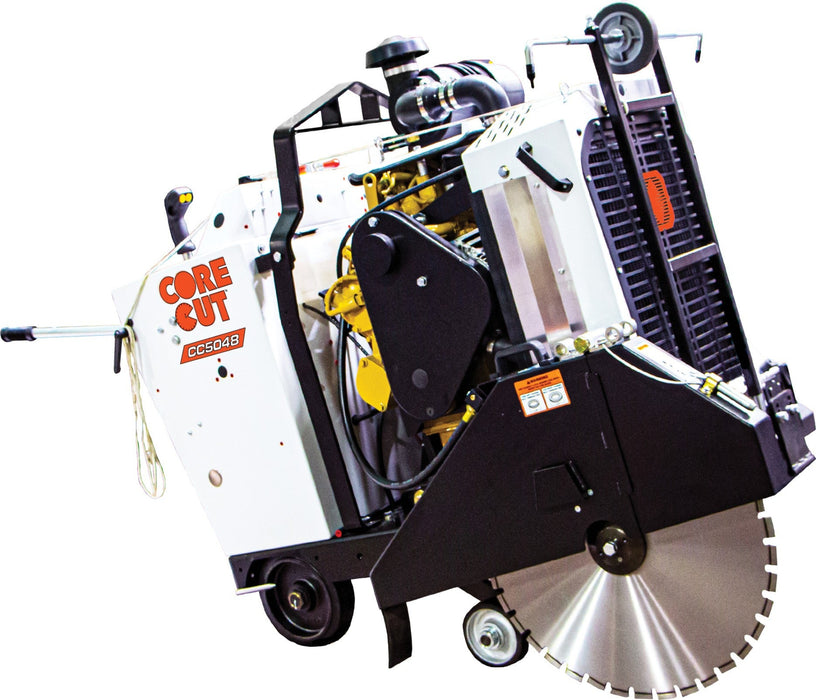 Diamond Products CC5048DCV front pivot walk-behind saw with blade guard and sturdy handles for heavy-duty cutting tasks.