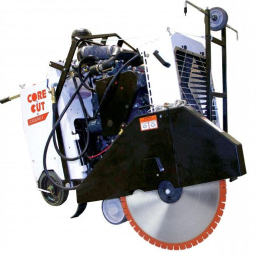Diamond Products CC6561GK gas-powered walk-behind saw with a large cutting blade and sturdy metal frame.