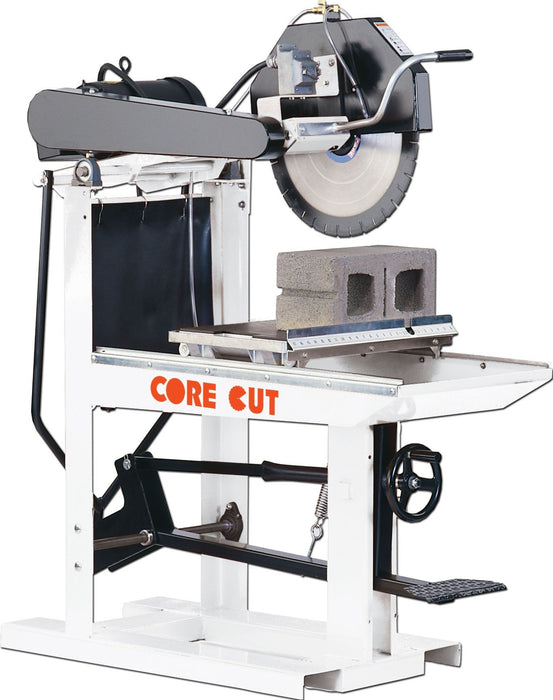 Diamond Products CC800M masonry saw with a white base and cutting blade, designed for precise block and masonry cutting.