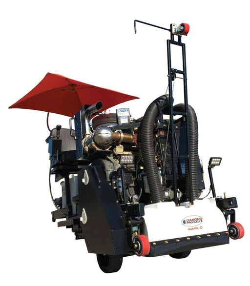 Diamond Products CG3R pavement groover showing the back view, used for grinding and grooving asphalt surfaces.