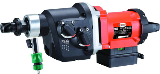 Diamond Products CB744 core bore drill motor mounted on a stand, showcasing industrial drilling equipment for core boring applications.