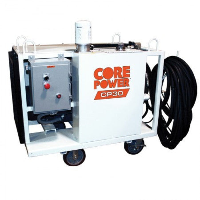 Diamond Products CP30EXL electric hydraulic pump unit with wheeled frame and hose reel