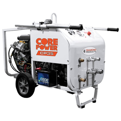Diamond Products CP35BVXL gas-powered hydraulic power unit with wheeled frame and hose connections