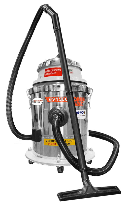 Diamond Products CV150C Mini HEPA Core Vac portable vacuum with hose, compact design, and HEPA filtration for efficient cleaning.