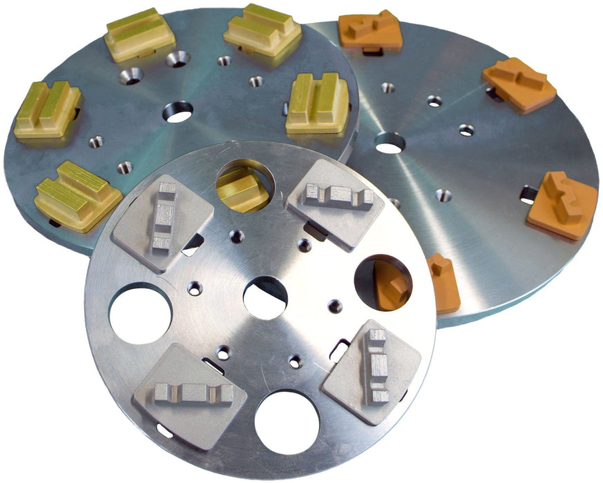 Diamond Products core prep grinding plates with diamond grinding shoes for surface preparation and grinding applications.