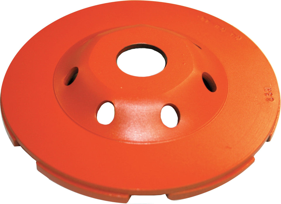 Top view of Diamond Products heavy duty orange low profile cup grinder for core prep accessories.
