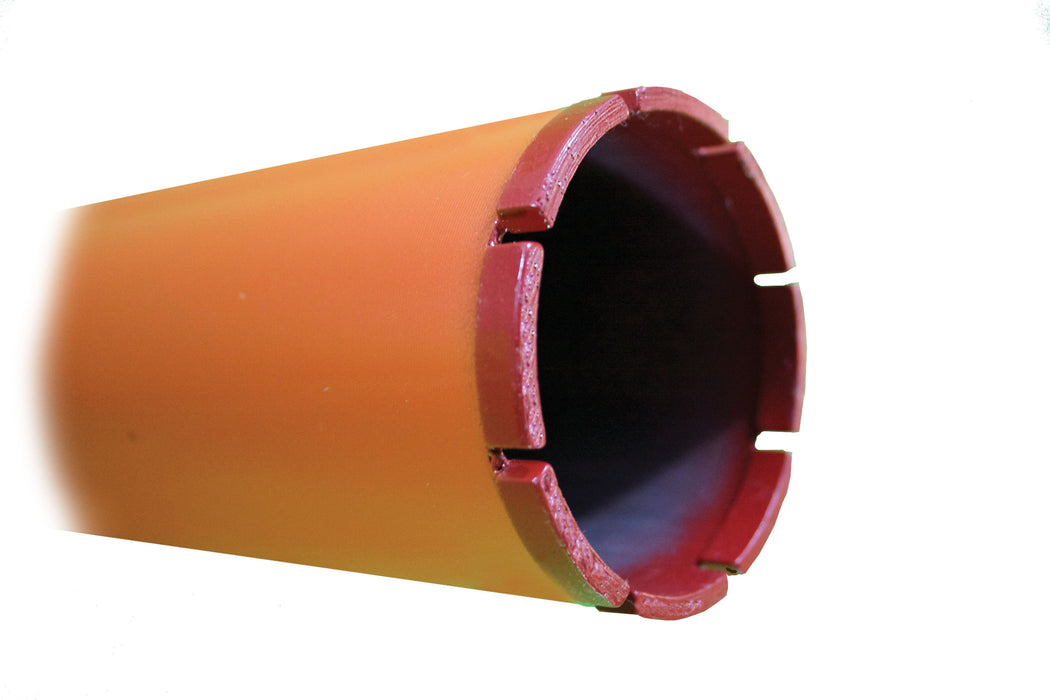 Diamond Products heavy-duty orange precast core bore bit for coring concrete and masonry surfaces.