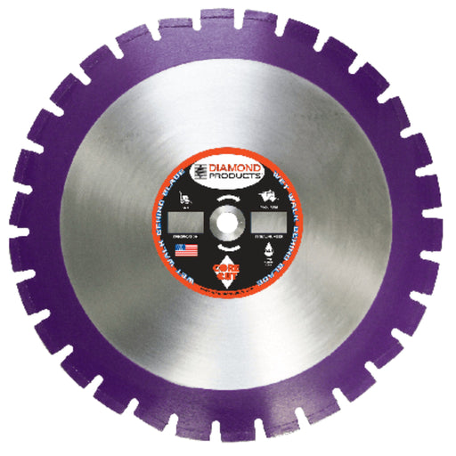 Diamond Products Imperial Purple asphalt and green concrete diamond blade for wet cutting on construction projects.