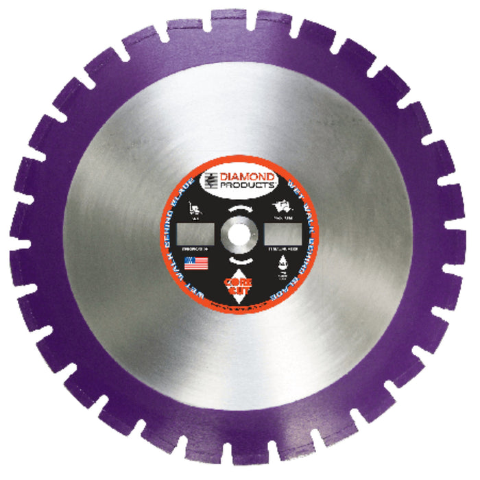 Diamond Products Imperial Purple asphalt and green concrete diamond blade for wet cutting on construction projects.