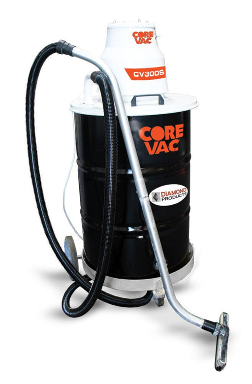 Diamond Products CV300S Core Vac slurry vacuum with a back view, showcasing its industrial design and durable construction.