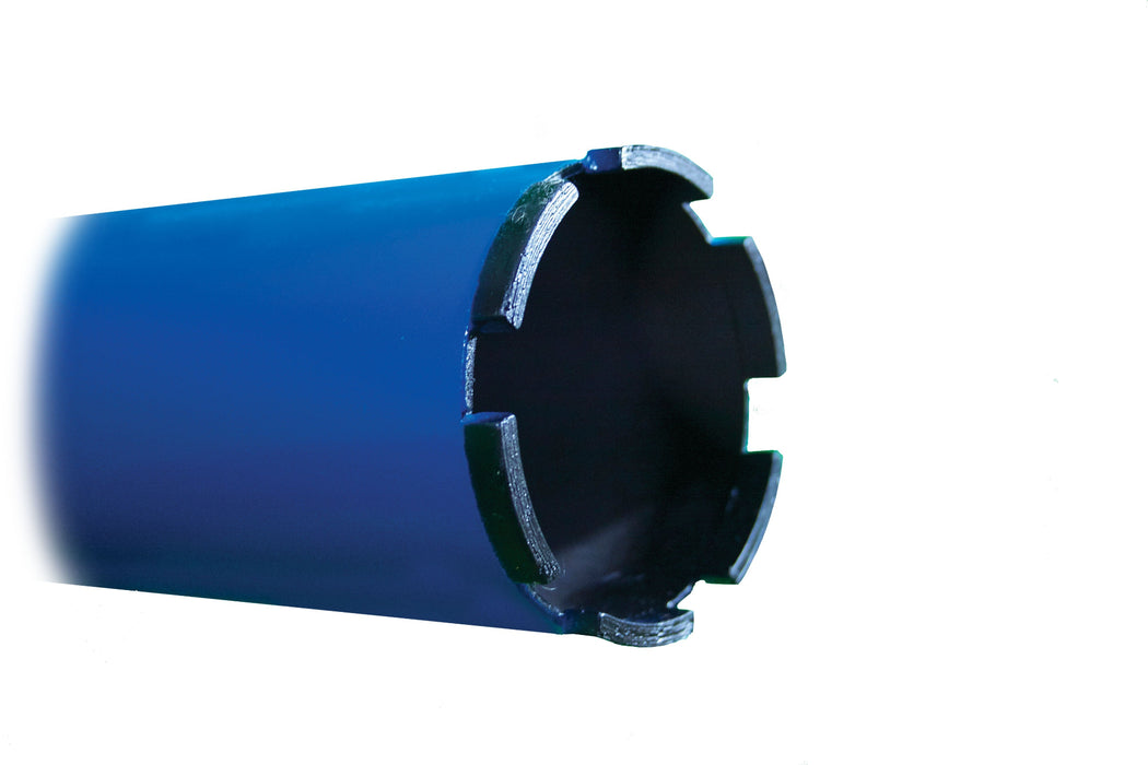 Close-up of Diamond Products Pro Blue Core Bore Bit for wet coring, showing the blue-tinted cutting surface and sturdy construction.