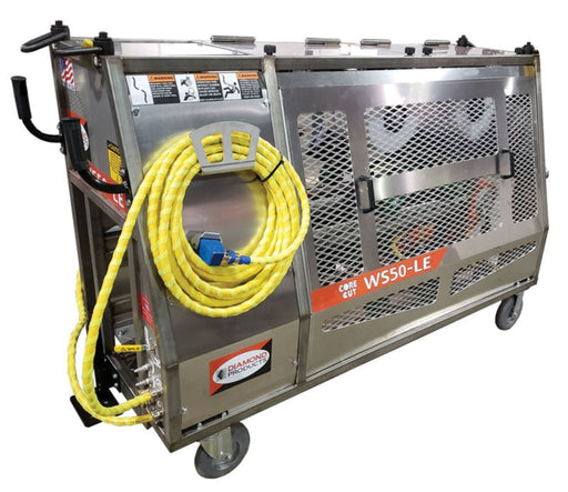 Diamond Products WS50-LE high-cycle wire saw showing the back view with detailed wire and handle components.